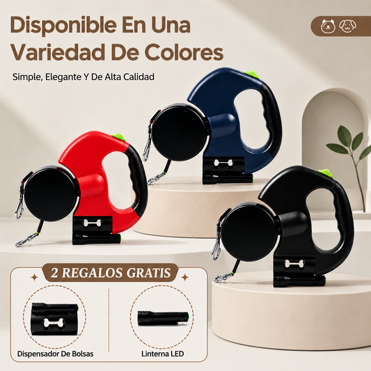 Correa Retráctil 360° para Perros con Luz LED y Cuerda Reflectante